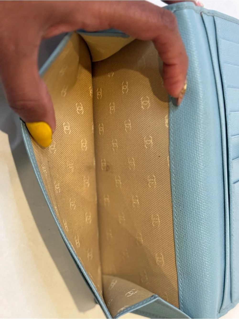 CHANEL Teal Blue Leather Snap Wallet with Gold Hardware
